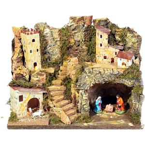 ROSSI ROSA Presepe 33x18x24cm con Natività 6cm e Luci - Decorazione Natale