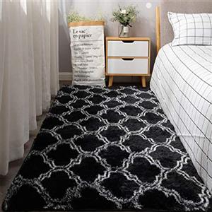 Tinyboy-hbq Area Rugs Tappeto morbido per soggiorno, in pile di peluche, soffice, antiscivolo, soffice, per camera da letto, soggiorno, corridoio, camera da letto (nero, 80 x 120 cm)