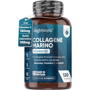 WeightWorld Collagene Marino Naticol 1200mg con Acido Ialuronico e Vitamina C, CoQ10 e Zinco, Pelle, Denti, Ossa, Collagene Marino con Acido Ialuronico, Collagene Idrolizzato Tipo 1, Collagene e Acido Ialuronico