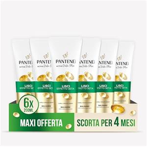 Pantene Pro-V Lisci Effetto Seta Balsamo per Capelli Crespi e Opachi, Balsamo Quotidiano, Con Pro-Vitamina B5 e Miscela di Nutrienti, Senza Olio Minerale e Coloranti, Maxi Formato 6 x 250 ml