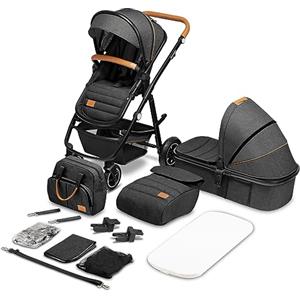 LIONELO Amber Passeggino 2in1 Duo Passeggino da 0 a 48mesi con Seduta secchiello + Navicella per neonato e bambini a 22kg Regolabile, pieghevole e leggero Ruote grandi Cappotina XXL