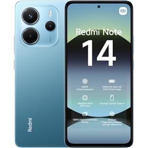 Xiaomi Smartphone Xiaomi Redmi Note 14, 8+128GB, Sistema fotografico con AI da 108MP, batteria da 5500mAh, display Eye-Care da 120Hz, funzionalità AI (caricabatterie non incluso), Blu