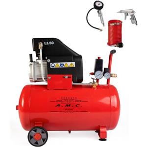 A.M.C. AMC Compressore ad aria da 50 litri pressione 8 bar elettrico coassiale 2 Hp incluso Kit Accessori salva spazio motore potente termicamente silenziato protetto con Carcassa esterna in alluminio