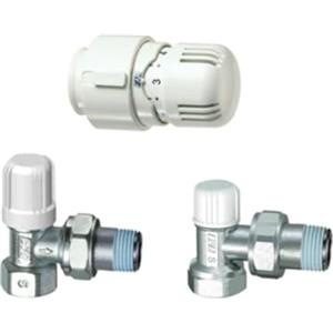 FAR Kit valvola + detentore a squadra + testa termostatica attacco ferro 3/8