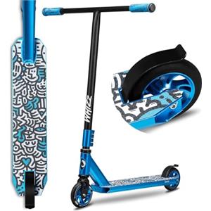 LIONELO Whizz Monopattino Stunt Scooter Freestyle, Cuscinetti ABEC-9 Deck in Alluminio Sistema di Compressione HIC Ruote da 110 mm Manubrio a T Largo, Freno Flex Fender MN Steel, Design Unico (Blue)