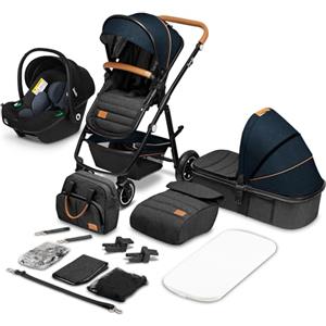 LIONELO Amber Passeggino 3in1 Trio Passeggino con seduta secchiello + Navicella + Ovetto per neonato e bambini 0 fino a 48mesi o 22kg Regolabile e pieghevole Ruote grandi Cappotina XXL