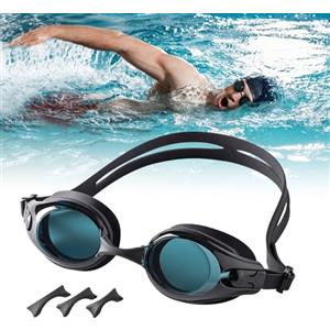 gatmove Occhialini da Nuoto Lenti Graduate con Diottrie, Professionali Lenti HD Antiappannamento con Protezione UV, Cinghie Regolabili e 3 Nasello Intercambiabile Unisex Adulto -Nero