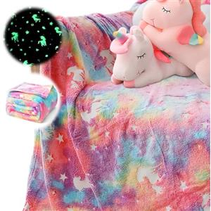 Darryy Coperta per Bambina Luminosa, 135 * 160cm Coperta in Pile per Bambini Unicorno Fluorescente, Coperta Unicorno che si Illuminano al Buio Letto Singolo, Vivace (135 * 160CM, Unicorni)