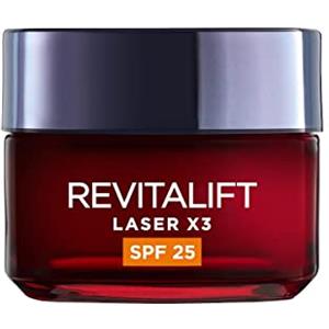 L'Oréal Paris Crema Viso Giorno Revitalift Laser X3, Azione Antirughe e Anti-Età, Con Acido Ialuronico, Vitamina C e Pro-Retinolo, Anti-macchie, Protezione SPF 25, 50 ml