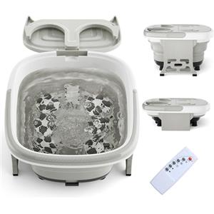 HOMASIS Massaggiatore per Piedi Pieghevole, Pediluvio Massaggiatore Piedi con Rulli Massaggianti e Massaggi ad Bolle, Temperatura Regolabili, Vaschetta Pedicure con Timer e Telecomando (Grigio)