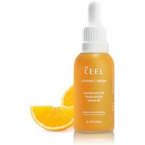 The Ceel Siero di vitamina C, siero viso con 20% ad alto dosaggio di vitamina C, acido ferulico, vitamina E, glutatione, cura della pelle del viso contro macchie scure e rughe, 30 ml (1.00 fl.oz)