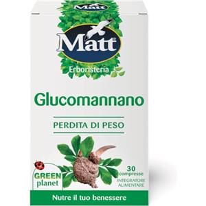 Matt, Glucomannano, Integratore Alimentare Ideale per una Dieta Ipocalorica, Aumenta il Senso di Sazietà, Senza Glutine, Confezione da 30 Compresse, 30g