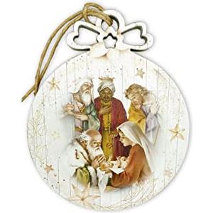 F.LLI BONELLA Fratelli Bonella | Decorazione Natalizia- in Legno di Pioppo- da Appoggiare sul tavolo o da Appendere sull'Albero di Natale- Presepe 15x16 cm | Made in Italy (Pallina)