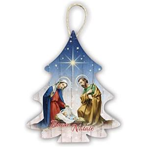 F.LLI BONELLA Fratelli Bonella | Decorazione Natalizia- in Legno di Pioppo- da Appoggiare sul tavolo o da Appendere sull'Albero di Natale- Presepe 15x16 cm | Made in Italy (Albero di Natale)