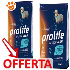 Prolife Dog DualFresh Adult Medium Large Salmone, Merluzzo e Riso - Offerta [PREZZO A CONFEZIONE] Quantità Minima 2, Sacco Da 12 Kg