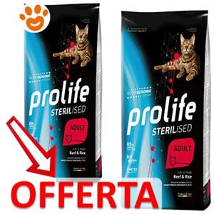 Prolife Sterilised Adult Manzo e Riso - Cibo Secco per Gatti Sterilizzati, 7 kg