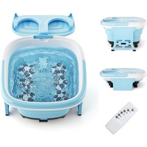HOMASIS Massaggiatore per Piedi Pieghevole, Pediluvio Massaggiatore Piedi con Rulli Massaggianti e Massaggi ad Bolle, Temperatura Regolabili, Vaschetta Pedicure con Timer e Telecomando (Blu)