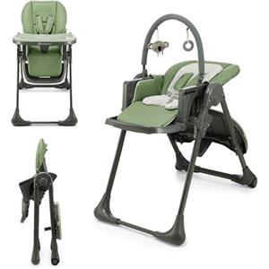 kk Kinderkraft Kinderkraft TUMMIE Seggiolone 2 in 1, Ergonomico, Confortevole, Reclinabile, Pieghevole, con Altezza Regolabile e Poggiapiedi, Vassoio Staccabile, per Bambini, con giocattoli, Verde