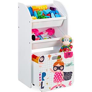 Relaxdays Scaffale Porta Giochi, Motivo Super Girl, Camera Bambini, Scatola con Ruote, Box, HLP 80,5x42,5x30 cm, Bianco