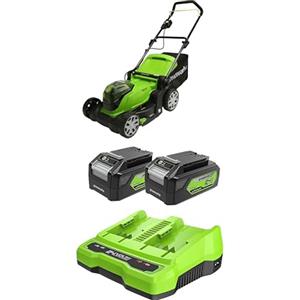 GreenWorks Bundle of Greenworks G24X2LM41 Tagliaerba a Batteria per Prati Fino a 440m², Ampiezza di Taglio 41cm+ Greenworks Batterie 24V e Caricabatterie Doppio Slot G24B4 & G24X2C