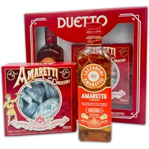 Lazzaroni Duetto, Amaretto Lazzaroni 1851 Liquore Amaretto 70 cl 24°, Biscotti Amaretti di Saronno 50 g, Confezione Regalo, Antica Ricetta, Infusione Amaretti del Chiostro di Saronno