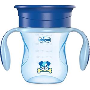 Chicco Perfect Cup Primo Bicchiere per Bambini 200 ml, 1 Tazza Biberon 12+ Mesi per Imparare a Bere, con Membrana in Silicone a 360° e Manici Rimovibili, senza BPA - Azzurra o Blu