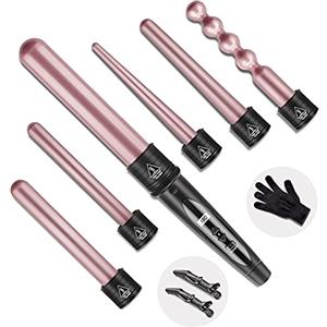 NWOUIIAY Ferro Arricciacapelli 6 in 1 80°C - 230°C Temperatura Regolabile Ceramica con Ferri di Diverso Diametro Ondulatore Modellatore Multifunzione Schermo LCD Cavo da 2.5 m ruotabile a 360 gradi