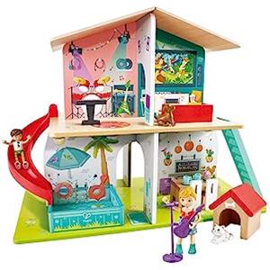 Hape Casetta delle Star - Casa delle bambole a doppio lato con effetti sonori per gioco di ruolo interattivo dai 3 anni