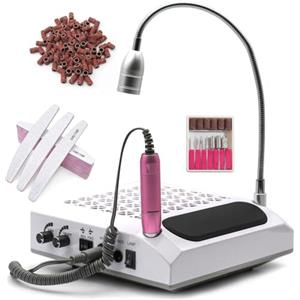 K2 Store Fresa Per Unghie Professionale 4 in 1 Con Aspiratore da 60w e filtro lavabile con Fresa Elettrica 30000 giri e Lampada Led 5w Bianco Freddo Con 50 Lime Mezza Luna Grana 100/180 e Cilindri