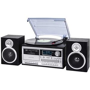 Trevi TT 1072 DAB, Giradischi Vinili 33, 45 e 78 giri, Lettore Vinile con Connessione Wireless, Lettore CD e Mp3, USB e SD, 25W, Radio Digitale DAB/DAB+ FM, Presa Cuffia, Casse con Bass Reflex, Nero