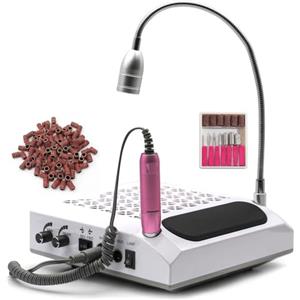 K2 Store - Fresa Per Unghie Professionale 4 in 1 Con Aspiratore da 60w e filtro lavabile con un Fresa Unghie Elettrico 30000 giri e Lampada Led 5w Bianco Freddo Con 100 Cilindri Abrasivi