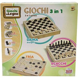 Grandi Giochi GG95001 - Dama, scacchi, tria 3 in 1