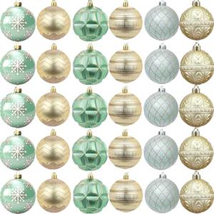 Bdecoll Set di 30 palline di Natale verde e oro, 6 stili di palline per albero di Natale con gancio per Natale, decorazioni per albero di Natale, matrimoni, feste