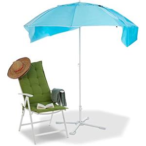 Relaxdays Tenda-Ombrellone da Spiaggia, 2 in 1 Protezione dal Sole per Vacanze al Mare, con Custodia, HD 210x180 cm, Blu