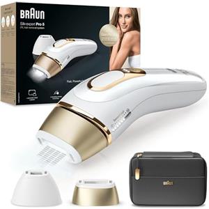 Braun Silk-expert Pro 5 Epilatore LUCE PULSATA, Alternativa al laser, Ideale per Zone Sensibili, Viso, Bikini e Ascelle, 2 Accessori, Custodia Viaggio, Idea Regalo, PL5140 Bianco e Oro