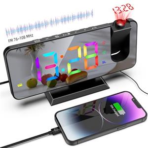 ThreeH Proiezione Sveglia RGB Radio Sveglia Sul Soffitto Proiettore Ruotabile A 180° Orologio Colorato Digitale Per Camera Da Letto Porta Di Ricarica USB Schermo A Specchio Nero
