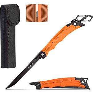 SkyFox Coltello da filetto pieghevole da pesca, coltelli da caccia per sfilettare il pesce e disossare la carne, Sharp G4416 tedesco in antiaderente lama,include affilacoltelli by