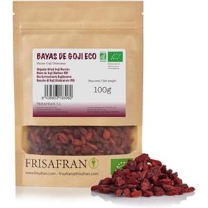 FRISAFRAN | Bacche di Goji Bio 100g | bacche di goji disidratate | Bacche secche | Antiossidanti | Spuntino salutare | Essiccate al sol | Frullati | Senza zuccheri aggiunti | Frutti interi | no zolfo