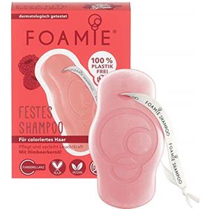 Foamie Shampoo solido per capelli colorati con olio di lampone, shampoo colorato da donna dona luminosità ai capelli, 100% vegano, senza plastica, 80 g