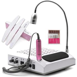 K2 Store - Fresa da Unghie 4 in 1 Con Aspiratore 60w e filtro lavabile con Fresa Unghie Elettrico 30000 giri e Lampada Led 5w Bianco Freddo + 50 Lime Lime A Mezza Luna Bilaterale Grana 100/180