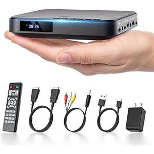 Desobry Mini lettore DVD HDMI, DESOBRY piccolo lettore DVD per TV, lettore DVD compatto 1080P HD per Smart TV con All Region Free, lettore CD DVD con uscita AV, ingresso scheda USB/TF, telecomando