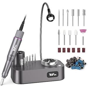 YaFex 11 in 1 fresa per unghie in gel 35000 giri/min, fresa elettrica professionale con fresa per unghie, lima per manicure, pedicure, set con lampada a LED (bianco) (Grigio)