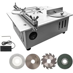 ZALASUNG Piccola sega circolare da tavolo con 4 lame, seghe circolari portatili di precisione Saw-0,1-15 mm regolabile in altezza/7 marce/arresto angolare 0-90°/mini sega circolare da tavolo per
