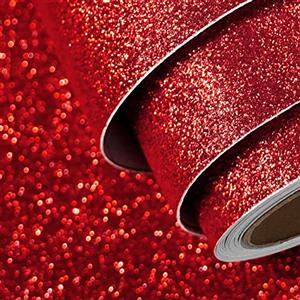 FunStick Carta da Parati Adesiva Rosso Glitterata Rotolo Carta Decorativa Adesiva per Mobili Armadio Comodini Rosso Fantasia Pellicola Adesiva per Mobili Bambini Carta Regalo Compleanno 40CM×2M
