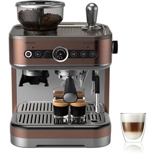PHILIPS Barista Brew Macchina per caffè espresso semiautomatica - Pulsante per espresso singolo, doppio e Americano, doppio contenitore di caffè in grani da 280 g, cappuccino in metallo (PSA3228/41)