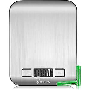 ETEKCITY Bilancia da cucina digitale elettronica da 5 kg con grande display LCD, bilancia da cucina ultra sottile, in acciaio inox, misurazione dei liquidi, alta precisione fino a 1 g, funzione tara