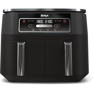 Ninja Foodi Dual Zone Friggitrice ad Aria Digitale, 2 Cestelli Antiaderenti, 7.6L, 4 in 1, Senza Olio per Massima Croccantezza, Cottura Arrosto e Riscaldamento, Lavabile in Lavastoviglie, Nero AF200EU