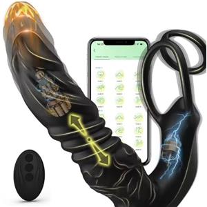 onetop1 Controllo APP Uomini Massaggio prostata Uomini Massaggio prostata con doppio anello di coda in silicone Plug anale Dild Vibratori modellati Giocattoli sessuali anali per adulti per coppie gay