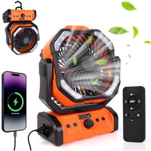 ELZO Ventilatore da Campeggio con Luce LED, 20000mAh Ventilatore da Tavolo con Telecomando e Gancio, Ventilatore Portatile Ricaricabile con Rotazione 270°, Ventola USB per Casa Esterno Campeggio Tende