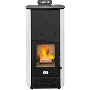 STUFE A PELLET ITALIA New York 22 Kw WiFi - Stufa a Pellet Idro Produce Calore e Acqua Calda Efficienza 89% Scalda 140m² Controllo Remoto WiFi Autonomia 22H Programmabile Garanzia 24 Mesi Bianco